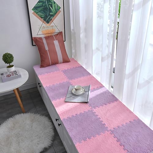 11,8 Zoll ineinander greifende Teppichmatte, Plüsch-Puzzle-Schaumstofffliesen mit Rand, 20-teilige Puzzle-Spielmatte für den Boden, Flächenteppiche (Größe: 0,23 Zoll, Farbe: Lila + Pink) von MJMLUCK