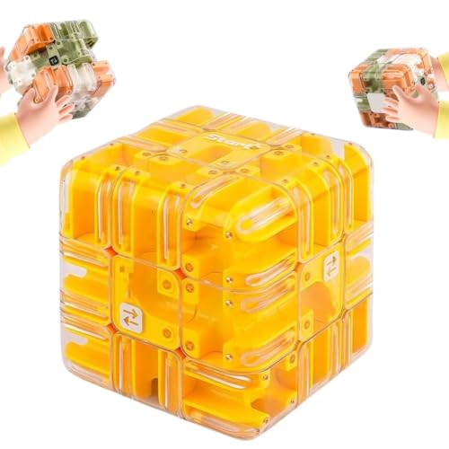 Großer Labyrinth-3D-Puzzle-Labyrinthwürfel – Spannendes Denkspiel, Herausforderndes Hand-Denkspiel Mit Stahlkugel, Tragbarer Interaktiver Puzzlewürfel Für Konzentrationstraining(Orange) von MJOYIS