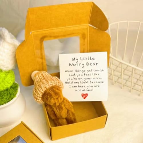 MJOYIS Kleiner Bär in Einer Schachtel, Mein Kleiner Sorgenbär, Handgefertigter Mini-plüsch-teddybär in BO, Taschenbär-umarmungszubehör, Geschenk for Liebhaber, 2025 Neues Upgrade, Sympathie(Coffee) von MJOYIS