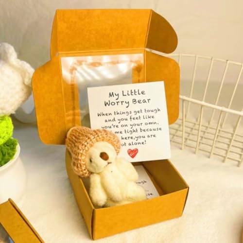 MJOYIS Kleiner Bär in Einer Schachtel, Mein Kleiner Sorgenbär, Handgefertigter Mini-plüsch-teddybär in BO, Taschenbär-umarmungszubehör, Geschenk for Liebhaber, 2025 Neues Upgrade, Sympathie(Weiß) von MJOYIS