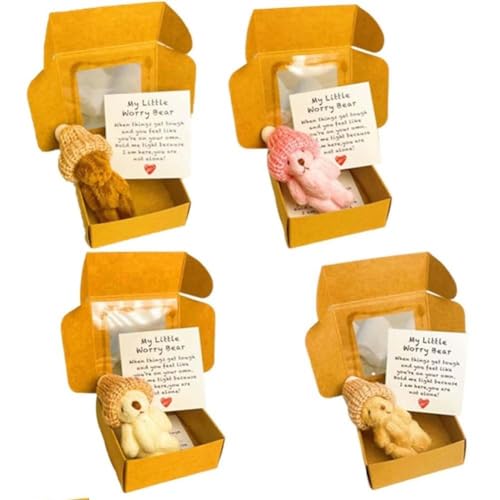 MJOYIS Kleiner Bär in Einer Schachtel, Mein Kleiner Sorgenbär, Handgefertigter Mini-plüsch-teddybär in BO, Taschenbär-umarmungszubehör, Geschenk for Liebhaber, 2025 Neues Upgrade, Sympathie(4pcs) von MJOYIS