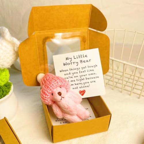 MJOYIS Kleiner Bär in Einer Schachtel, Mein Kleiner Sorgenbär, Handgefertigter Mini-plüsch-teddybär in BO, Taschenbär-umarmungszubehör, Geschenk for Liebhaber, 2025 Neues Upgrade, Sympathie(Pink) von MJOYIS