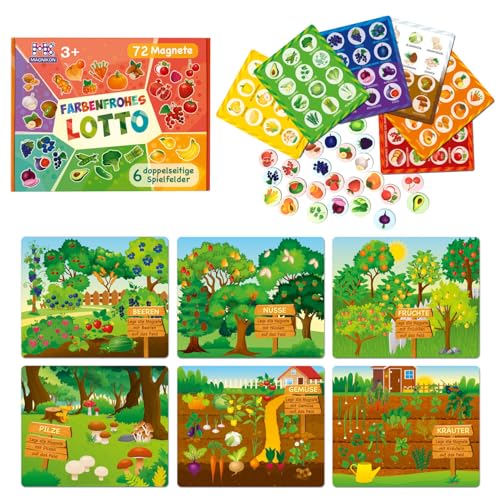 MAGNIKON Bingo Spiel für Kinder ab 3 Jahren, Farben Lernen, Lotto Memory Spiel, 72 Magnete, 6 Doppelseitige Spielfelder, Bilderlotto Obst und Gemüse, Lernspiel ab 3 Jahre MAGNIKON Bingo Spiel für Kinder ab 3 Jahren, Farben Lernen, Lotto Memory Spiel, 72 Magnete, 6 Doppelseitige Spielfelder, Bilderlotto Obst und Gemüse, Lernspiel ab 3 Jahre von MK MAGNIKON