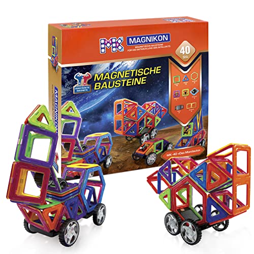 MAGNIKON Magnetische Bausteine 40 Teile Mondauto Magnetbausteine, ideal als Konstruktionsspielzeug zur Förderung von Kreativität & Motorik, Spielzeug für Kinder ab 3 Jahre von MK MAGNIKON