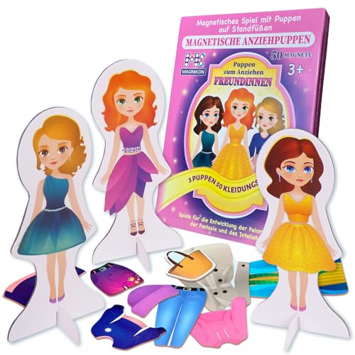 MAGNIKON Magnetische Anziehpuppen Freundinnen, Magnet Puppen zum Anziehen, Magnet Anziehpuppen, Spielzeug für unterwegs, Anziehbuch, Magnetspiel mit 50 Magneten von MK MAGNIKON