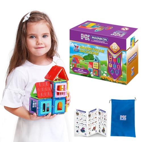 MAGNIKON Magnetische Bausteine Puppenhaus, 35 Teile, Kinderspielzeug ab 3 Jahre, Magnete Kinder, Magnetbausteine, Magnet Bausatz, Geschenk für Mädchen, Jungen, Montessori Spielzeug, Baumagnete MAGNIKON Magnetische Bausteine Puppenhaus, 35 Teile, Kinderspielzeug ab 3 Jahre, Magnete Kinder, Magnetbausteine, Magnet Bausatz, Geschenk für Mädchen, Jungen, Montessori Spielzeug, Baumagnete von MK MAGNIKON