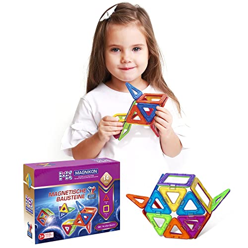 MAGNIKON Magnetische Bausteine 14, 30, 62 Teile | Magnetbausteine | Kinderspielzeug ab 3 Jahre | Geschenk Für Mädchen, Jungen | Montessori Spielzeug | Magnete Kinder | Konstruktionsspielzeug von MK MAGNIKON