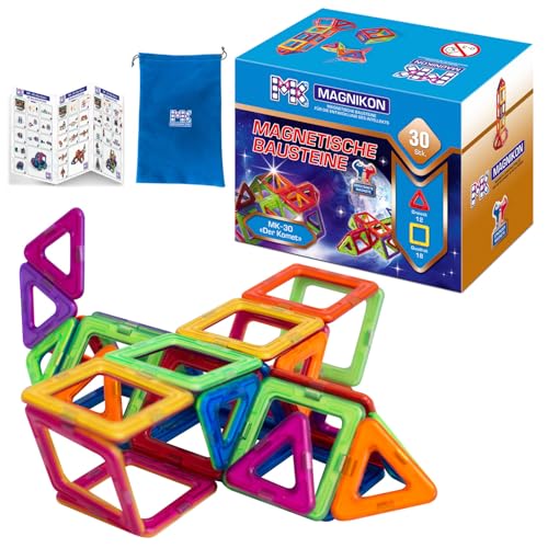 MAGNIKON Magnetische Bausteine 14, 30, 62 Teile | Magnetbausteine | Kinderspielzeug ab 3 Jahre | Geschenk Für Mädchen, Jungen | Montessori Spielzeug | Magnete Kinder (Der Komet 30teilig) von MK MAGNIKON