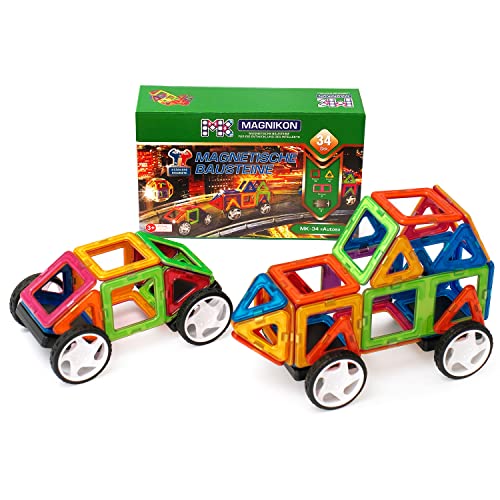 MAGNIKON Magnetische Bausteine 34 Teile Auto, Magnetbausteine, ideal als Konstruktionsspielzeug zur Förderung von Kreativität & Motorik, Spielzeug für Kinder ab 3 Jahre von MK MAGNIKON