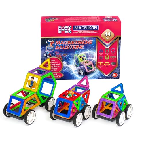 MAGNIKON Magnetische Bausteine “Der Autopark” - Magnetbau-Set 44-teilig, Magnetbausteine, ideal als Konstruktionsspielzeug zur Förderung von Kreativität & Motorik, Spielzeug für Kinder ab 3 Jahre von MK MAGNIKON