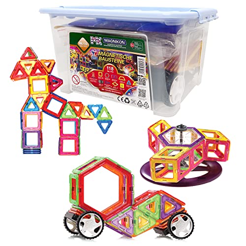 MAGNIKON Magnetische Bausteine “Der Baumeister” - Magnetbau-Set 118-teilig, Magnetbausteine, ideal als Konstruktionsspielzeug zur Förderung von Kreativität & Motorik,für Kinder ab 3 Jahre von MK MAGNIKON