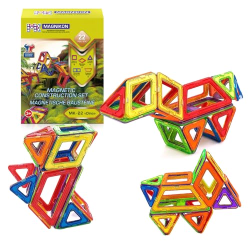 Magnetische Bausteine, Magnetsteine MK-22 Dino, 22 Teile, Dinosaurier Spielzeug, Bauklötze, Magnete Kinder, Konstruktionsspielzeug, Magnet Bausteine, Magnetspiel ab 3 Jahre, Magnetic Tiles von MK MAGNIKON