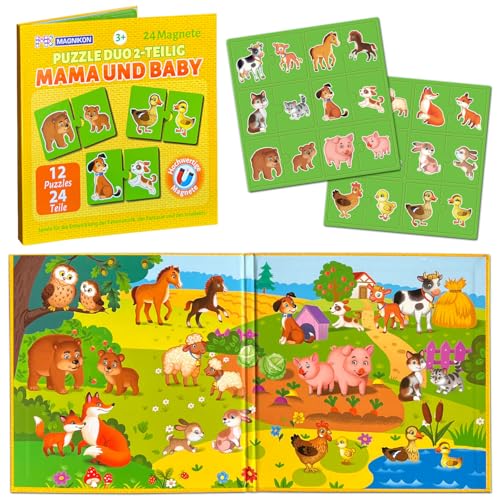 MAGNIKON Magnetische Puzzles Mama und Baby, 24 Teile, 2-teilig Magnetpuzzles für 2 Jährige, Kleinkinder Puzzles mit Tiere, Kinder Beschäftigung, Spiele für Unterwegs von MK MAGNIKON