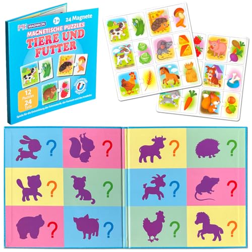 MAGNIKON Magnetische Puzzles Tiere und Futter, 24 Teile, 2-teilig Magnetpuzzles für 2 Jährige, Kleinkinder Puzzles mit Tiere, Kinder Beschäftigung, Spiele für Unterwegs von MK MAGNIKON