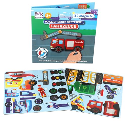 MAGNIKON Magnetspiel Fahrzeuge 32 Magnete — Motorikspielzeug für die Beschäftigung bei der Autofahrt - Spiel für Unterwegs mit verschiedenen Magnetpuzzlen - Magnetbuch ab 3 … von MK MAGNIKON