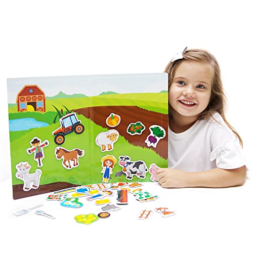 MAGNIKON Magnetspiel Bauernhof 40 Magnete - Spielzeug für Kinder ab 3 Jahre, Kinderspielzeug für die Beschäftigung bei der Autofahrt - Spiel für Unterwegs mit vielfältigen Tieren und Magnet Puzzle von MK MAGNIKON