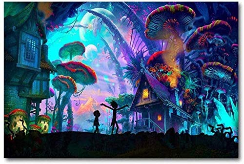 MKAN Cartoon Anime Jigsaws Puzzle 1000 Stück, Rick Und Morty Puzzle Mushroom House Abstraktes DIY Stress Reliever Geschenk 50X75CM von MKAN