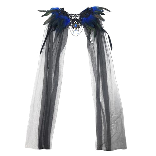 Festliches schwarzes Netzcape mit Pelzkragen und mittellangem Rock, Bühnenkostüm(Blue 1pc) von MKEMQXBEP