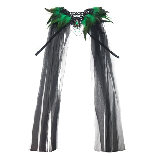 Festliches schwarzes Netzcape mit Pelzkragen und mittellangem Rock, Bühnenkostüm(Green 1pc) von MKEMQXBEP