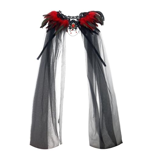 Festliches schwarzes Netzcape mit Pelzkragen und mittellangem Rock, Bühnenkostüm(Red 1pc) von MKEMQXBEP