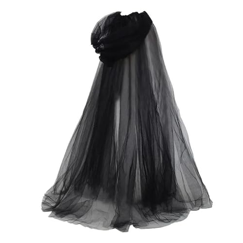 Hexenmantel for Frauen Kapuze Tüll Hochzeit Bridals Bodenlangen weichem Mesh(Black,Double Layer_AS SHWON) von MKEMQXBEP