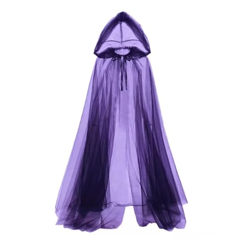 Hexenmantel for Frauen Kapuze Tüll Hochzeit Bridals Bodenlangen weichem Mesh(Purple 1PC,Triple Layer_AS SHWON) von MKEMQXBEP