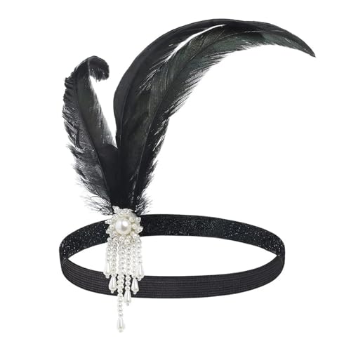 MKEMQXBEP Damen Schwarzes Haar-Accessoires Perlen Pailletten Haarband Kopfbedeckung Dress UP Feder Stirnband(H1208-B) von MKEMQXBEP