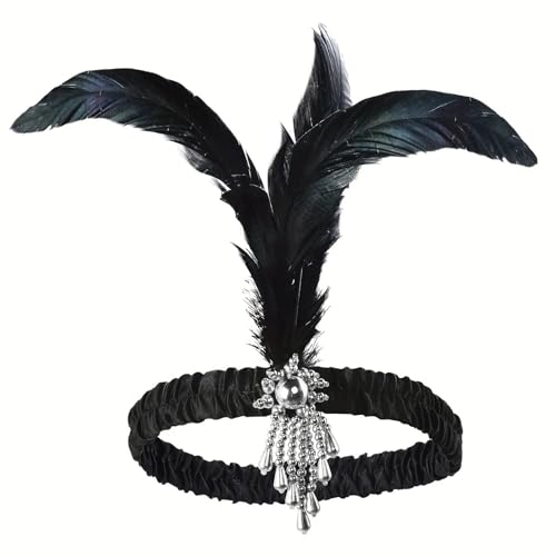 MKEMQXBEP Damen Schwarzes Haar-Accessoires Perlen Pailletten Haarband Kopfbedeckung Dress UP Feder Stirnband(H1208-C) von MKEMQXBEP