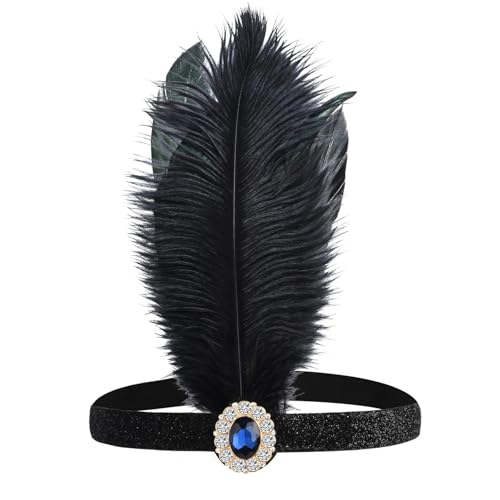 MKEMQXBEP Damen Schwarzes Haar-Accessoires Perlen Pailletten Haarband Kopfbedeckung Dress UP Feder Stirnband(H1208-E) von MKEMQXBEP