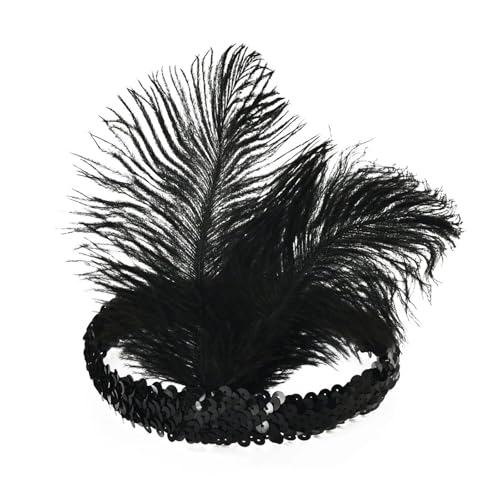 MKEMQXBEP Damen Schwarzes Haar-Accessoires Perlen Pailletten Haarband Kopfbedeckung Dress UP Feder Stirnband(H1208-F) von MKEMQXBEP