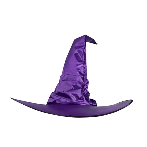 MKEMQXBEP Hexe Schwarz Falten Wizard Hüte for Frauen Männer Maskerade Party Karneval Kostüm Cosplay Requisiten(Purple Hat 1PC) von MKEMQXBEP