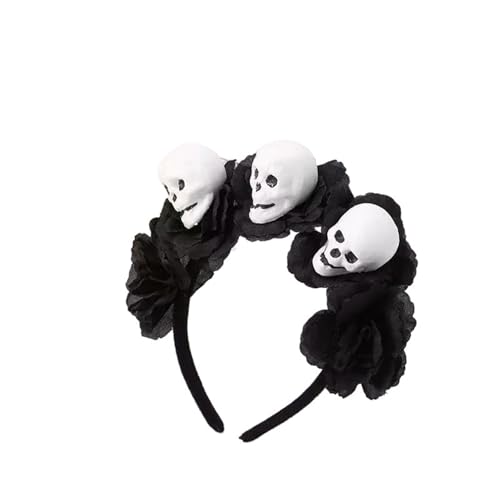 MKEMQXBEP Totenkopf-Stirnbänder, schwarze Rose, Skelett-Hand-Design, gruseliges, festliches Haar-Accessoire(Black flower) von MKEMQXBEP