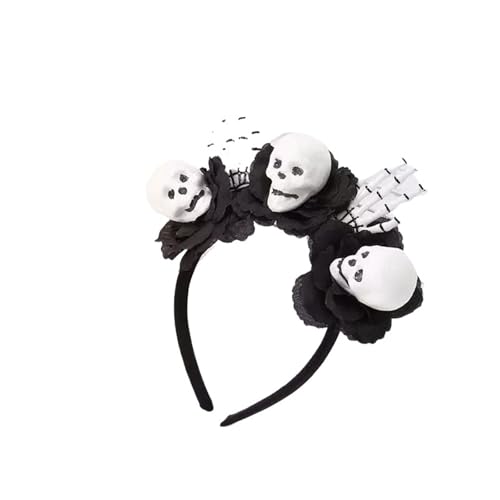 MKEMQXBEP Totenkopf-Stirnbänder, schwarze Rose, Skelett-Hand-Design, gruseliges, festliches Haar-Accessoire(Two hands) von MKEMQXBEP