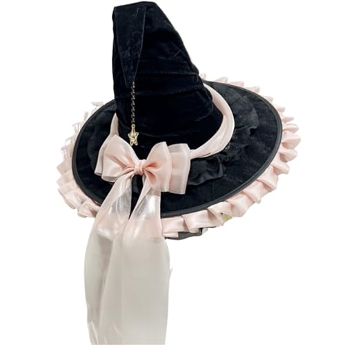 MKEMQXBEP Urlaub Party Hexenhut Kostüm Bowknot große schwarze krumme geraffte Zauberer Zubehör(Pink 1PC) von MKEMQXBEP