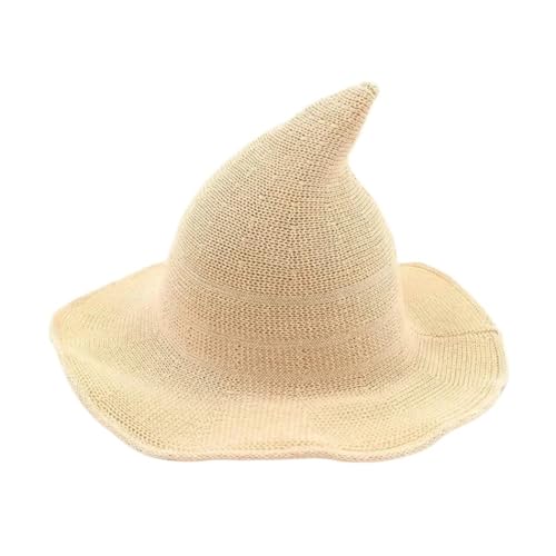 MKEMQXBEP Vintage Strick Damen Hexenhut Dress Up Party Maskerade Urlaub Dekoration Zubehör(Beige 1PC) von MKEMQXBEP
