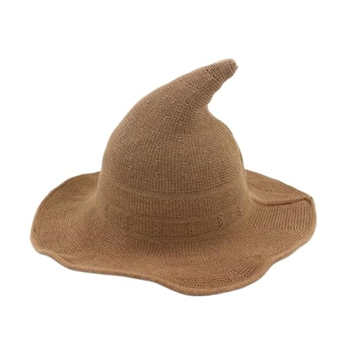MKEMQXBEP Vintage Strick Damen Hexenhut Dress Up Party Maskerade Urlaub Dekoration Zubehör(Khaki 1PC) von MKEMQXBEP