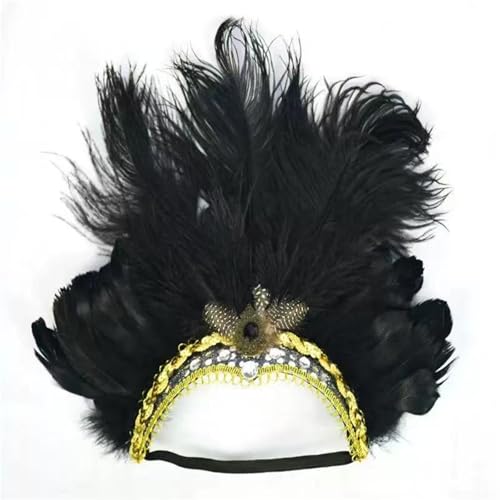 MKEMQXBEP Weihnachten Showgirl Stirnband Kopfschmuck Karneval Feder Kopfschmuck Halloween Haarbänder(HD6394-Black) von MKEMQXBEP