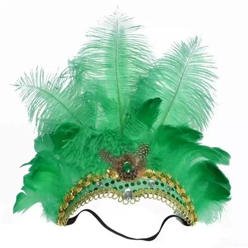 MKEMQXBEP Weihnachten Showgirl Stirnband Kopfschmuck Karneval Feder Kopfschmuck Halloween Haarbänder(HD6394-Green) von MKEMQXBEP