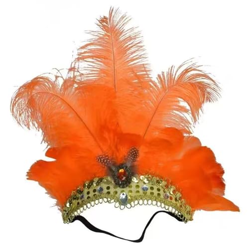 MKEMQXBEP Weihnachten Showgirl Stirnband Kopfschmuck Karneval Feder Kopfschmuck Halloween Haarbänder(HD6394-Orange) von MKEMQXBEP