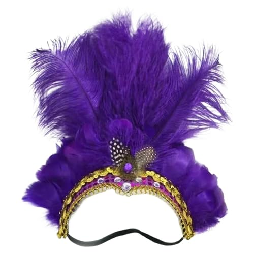 MKEMQXBEP Weihnachten Showgirl Stirnband Kopfschmuck Karneval Feder Kopfschmuck Halloween Haarbänder(HD6394-Purple) von MKEMQXBEP