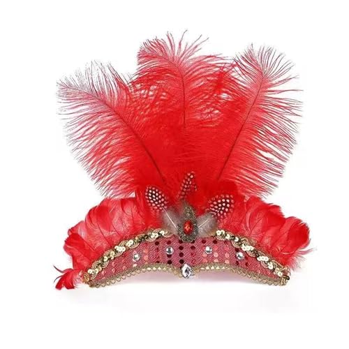 MKEMQXBEP Weihnachten Showgirl Stirnband Kopfschmuck Karneval Feder Kopfschmuck Halloween Haarbänder(HD6394-Red) von MKEMQXBEP