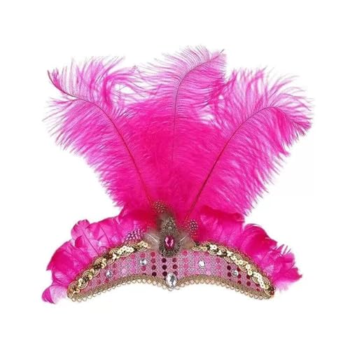 MKEMQXBEP Weihnachten Showgirl Stirnband Kopfschmuck Karneval Feder Kopfschmuck Halloween Haarbänder(HD6394-Rose Red) von MKEMQXBEP