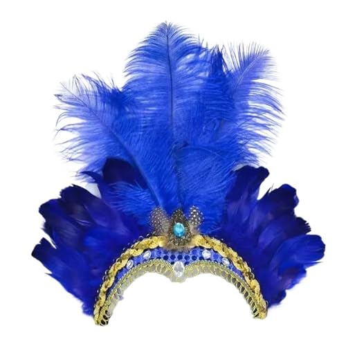MKEMQXBEP Weihnachten Showgirl Stirnband Kopfschmuck Karneval Feder Kopfschmuck Halloween Haarbänder(HD6394-Royal Blue) von MKEMQXBEP