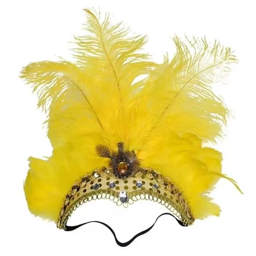 MKEMQXBEP Weihnachten Showgirl Stirnband Kopfschmuck Karneval Feder Kopfschmuck Halloween Haarbänder(HD6394-Yellow) von MKEMQXBEP