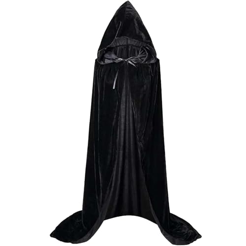 Samt Grim Reaper Mantel Lange Kapuze for Teufel Hexe Zauberer Cosplay(Black 1pc,XXX-Large) von MKEMQXBEP