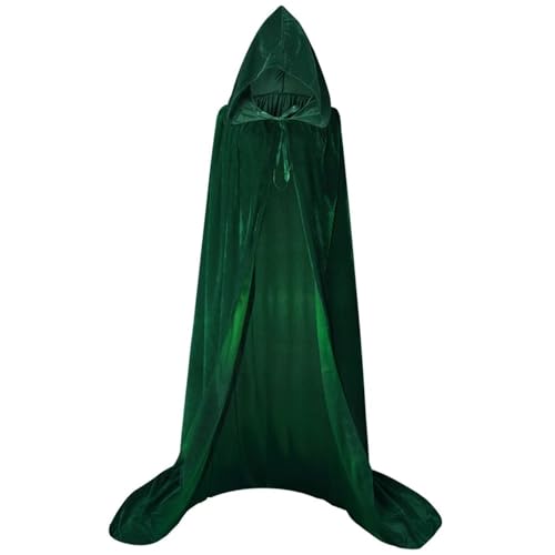 Samt Grim Reaper Mantel Lange Kapuze for Teufel Hexe Zauberer Cosplay(Green 1PC,XL) von MKEMQXBEP