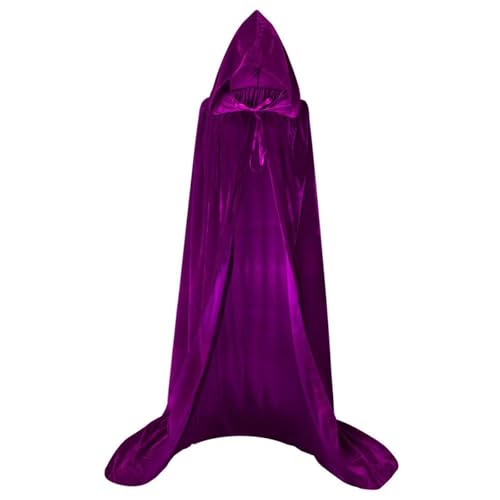 Samt Grim Reaper Mantel Lange Kapuze for Teufel Hexe Zauberer Cosplay(Purple 1pc,M) von MKEMQXBEP