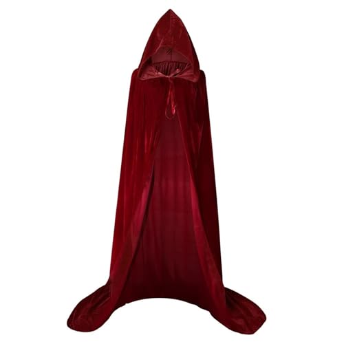 Samt Grim Reaper Mantel Lange Kapuze for Teufel Hexe Zauberer Cosplay(Red 1pc,M) von MKEMQXBEP