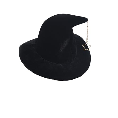 Urlaub Hexenhut mit Stern Mon Muster Maskerade Wizard Cosplay Party lustige Dress Up Requisiten(Black 1PC) von MKEMQXBEP
