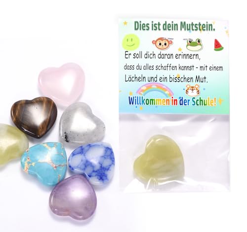 Glückssteine Einschulung Set – 10x kleine Edelsteine mit Karte „Dies ist Dein Mutstein“ – Geschenk Schulanfang 2025, Mitgebsel für Schüler, Mutstein Kinder, Einschulungsgeschenk Lehrer an Schüler Glückssteine Einschulung Set – 10x kleine Edelsteine mit Karte „Dies ist Dein Mutstein“ – Geschenk Schulanfang 2025, Mitgebsel für Schüler, Mutstein Kinder, Einschulungsgeschenk Lehrer an Schüler von MKISHINE